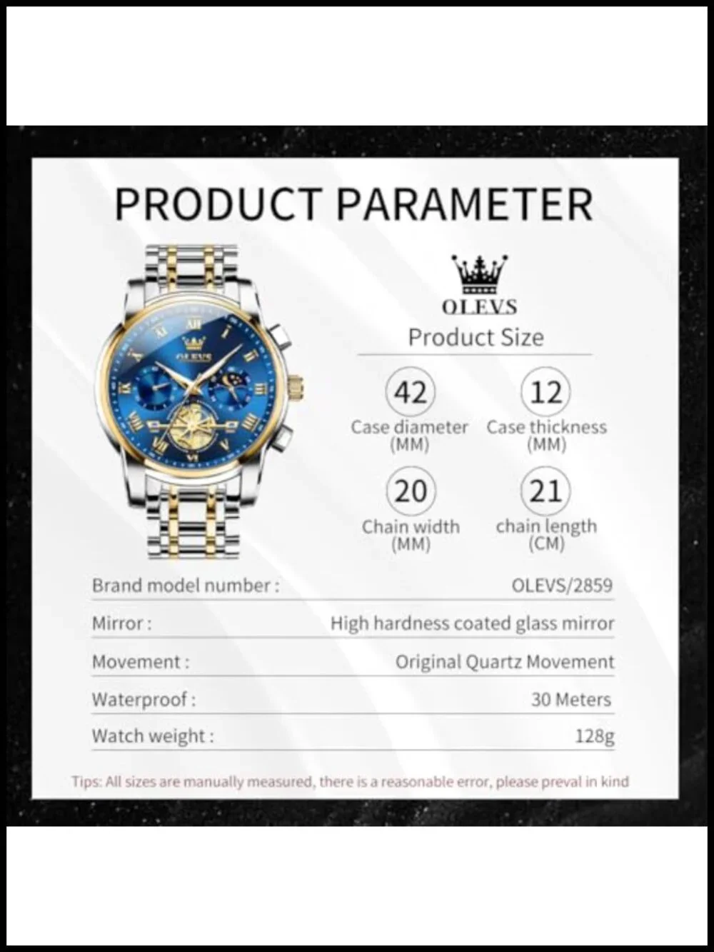 Luxury Waterproof Big Face Stainless Steel Multifunction Mens Watch